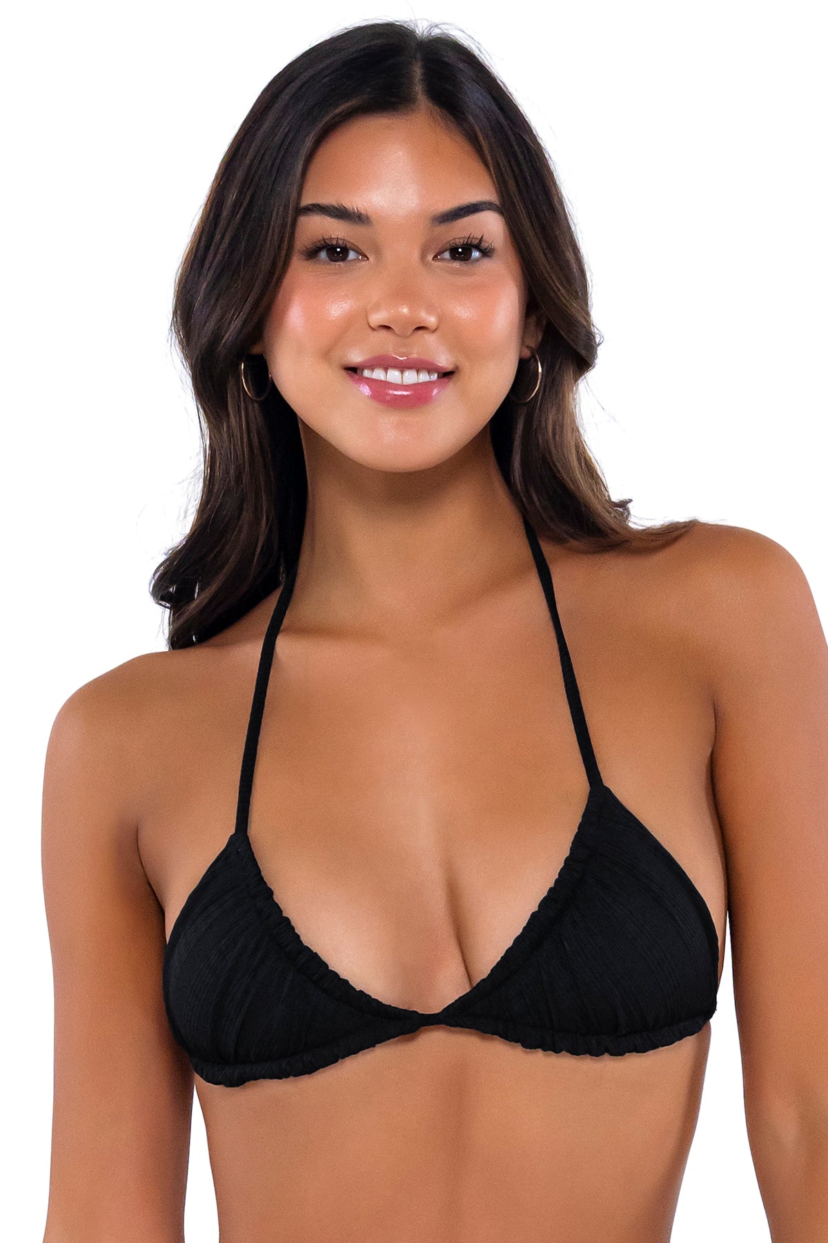 B Swim Black Baja Rib Ginny Halter Bikini Top