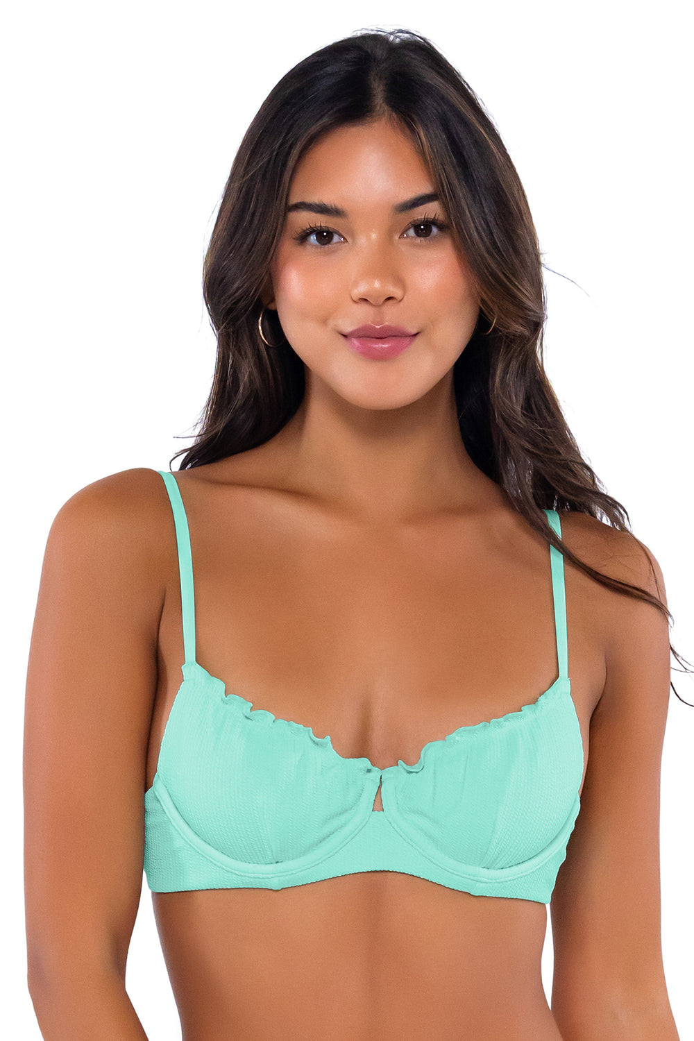 B Swim Breeze Twist Rib Lyra Ruffle Edge Bikini Top