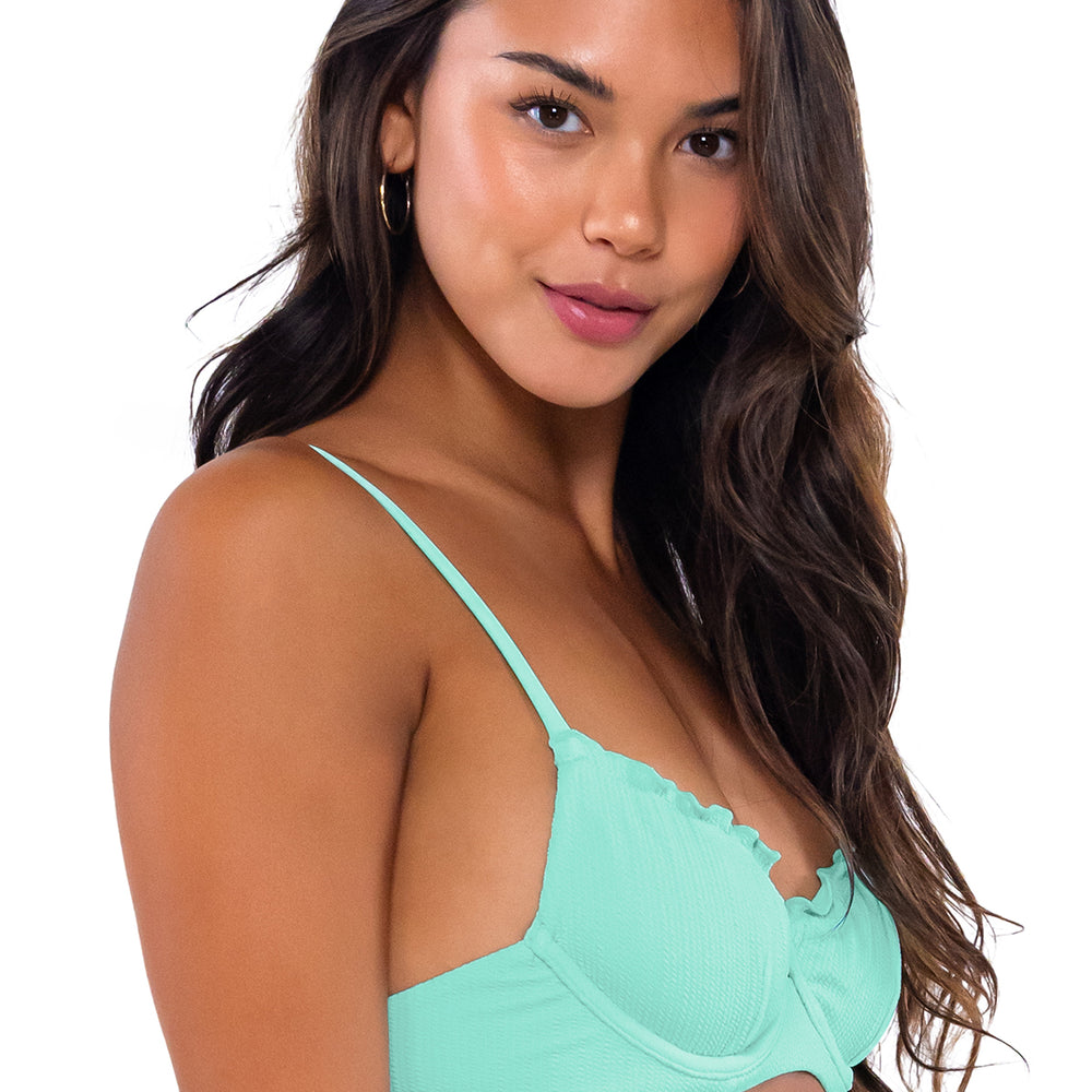 
                      
                        B Swim Breeze Twist Rib Lyra Ruffle Edge Bikini Top
                      
                    