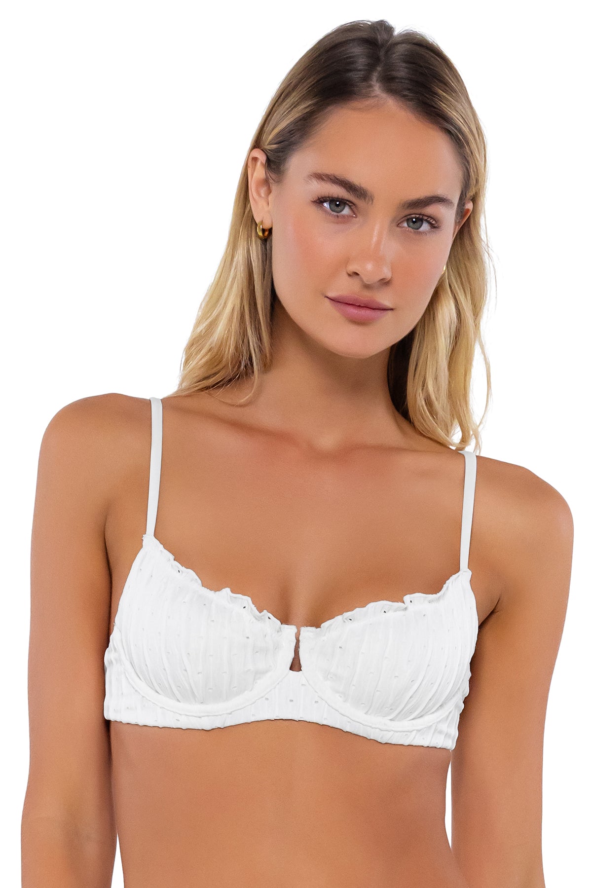 B Swim Sea Salt Eyelet Lyra Ruffle Edge Bikini Top