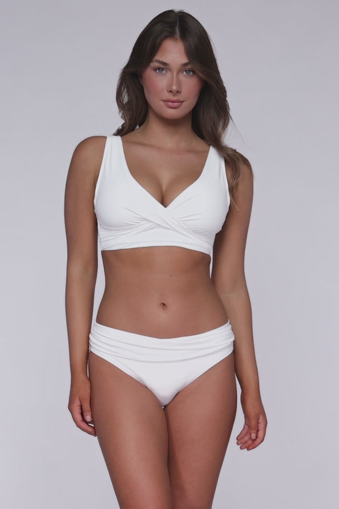 
                      
                        Load and play video in Gallery viewer, Sunsets White Lily Elsie Bikini Top Cup Sizes C to DD
                      
                    