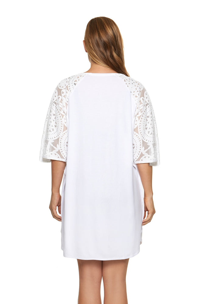 Dotti White Lace Up Burnout Caftan Dress Cover Up Small / White Dotti White Lace Up Burnout Caftan Dress Cover Up Small / White
