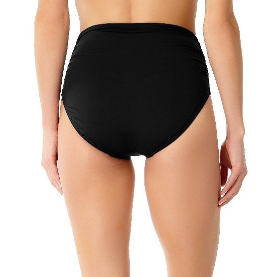 Anne Cole Women's Live In Color Black Convertible Shirred Hi-Waist Bikini Bottom - eSunWear.com