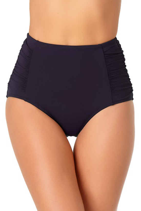 Anne Cole Live In Color Navy High Waist Shirred Bikini Bottom