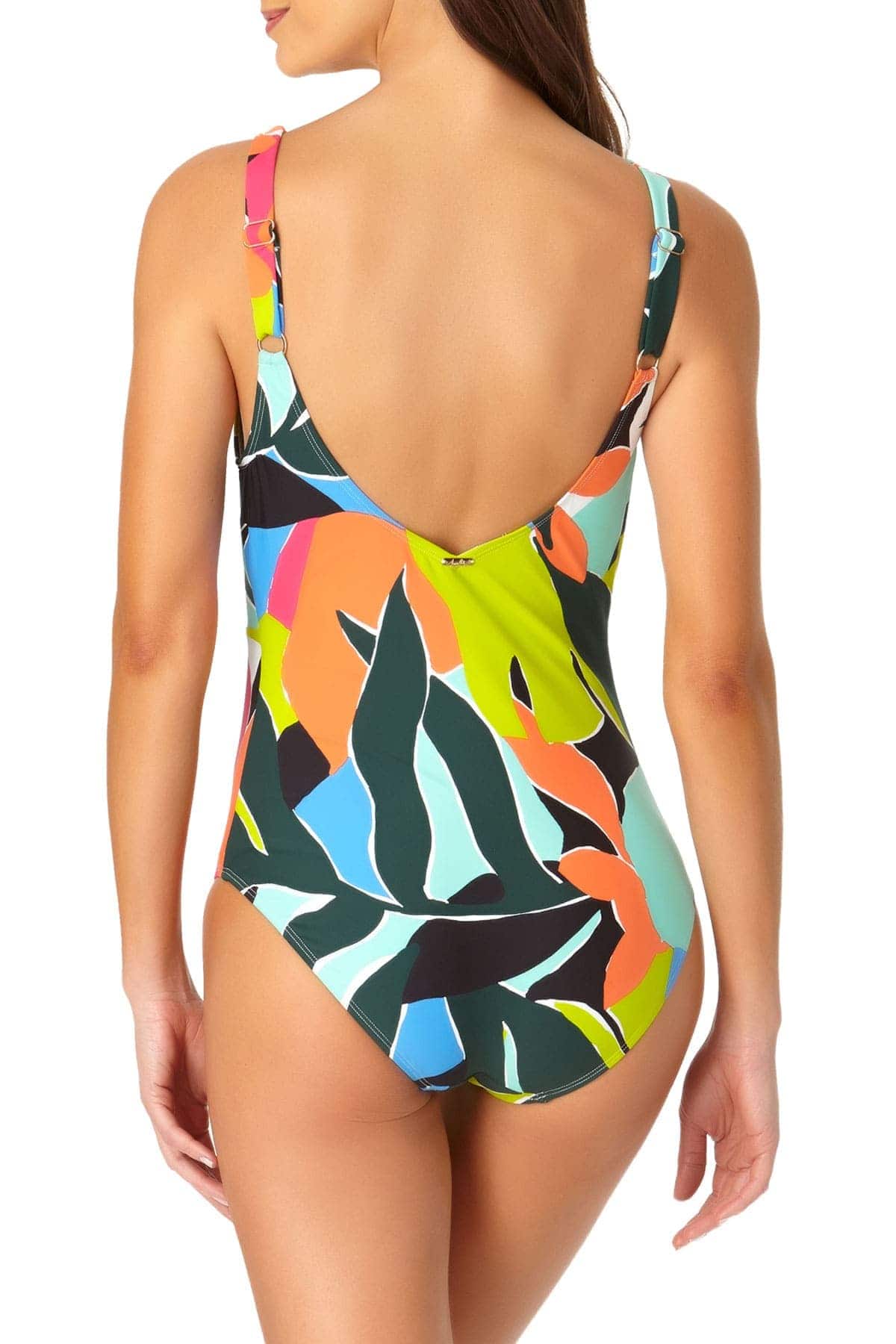 Anne Cole Polynesian Palm Plunge Twist One Piece Swimsuit