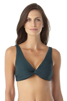  Anne Cole Eucalyptus Green Dream Weaver Textured Twist Front Bikini Top