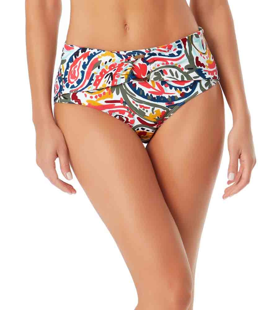 Anne Cole Watercolor Paisley Ring Belted High Waist Bikini Bottom