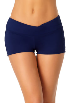  Anne Cole Live In Color Navy Banded Boy Shorts Bottom