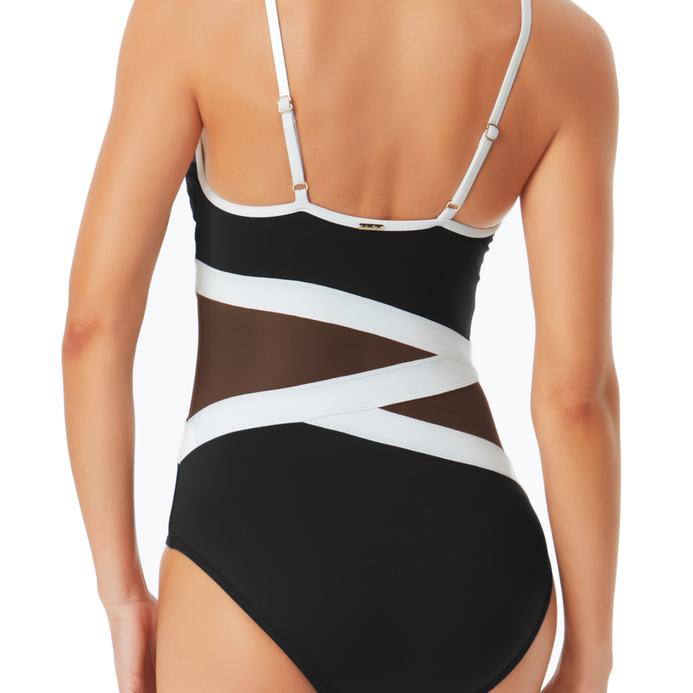 Anne Cole Colorblock Mesh One Piece Swimsuit Black eSunWear