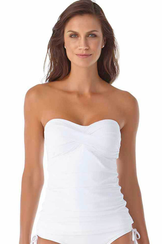 Anne Cole Live In Color White Twist Front Bandeaukini Swim Top