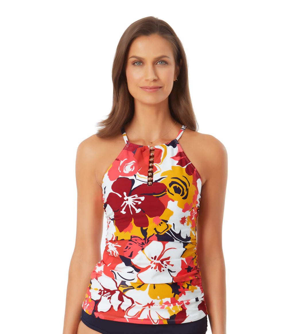 Anne Cole Wallflower High Neck Beaded Tankini Top