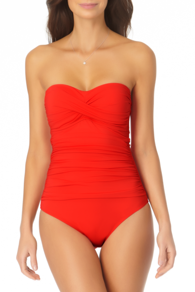 Anne Cole Live In Color Red Twist Front Shirred Bandeau One Piece