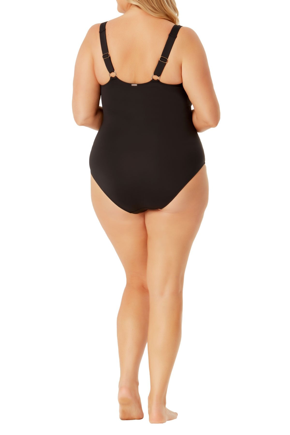 Anne Cole Plus Size Live in Color Black Square Neck Shirred One Piece