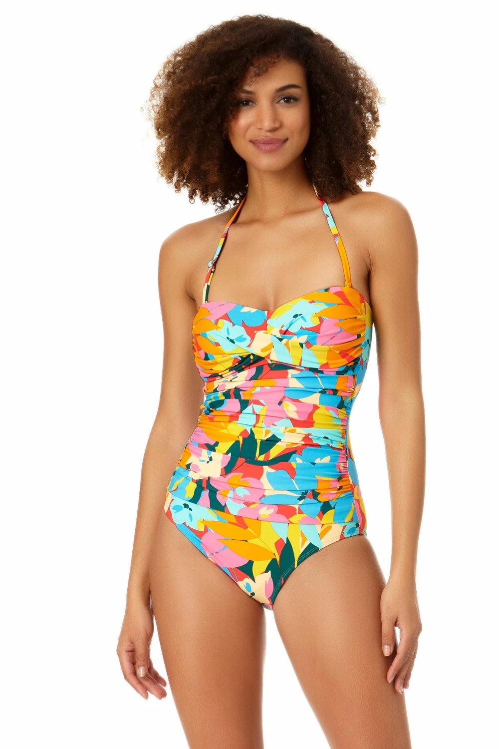 Anne Cole Plumeria Twist Front Shirred One Piece