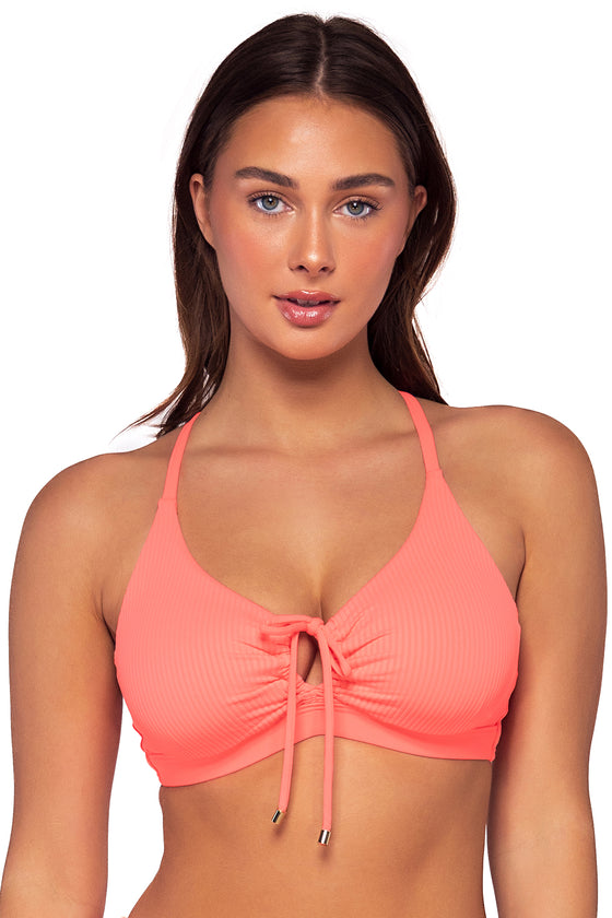 Sunsets Neon Coral Kauai Keyhole Bikini Top Cup Sizes E to H