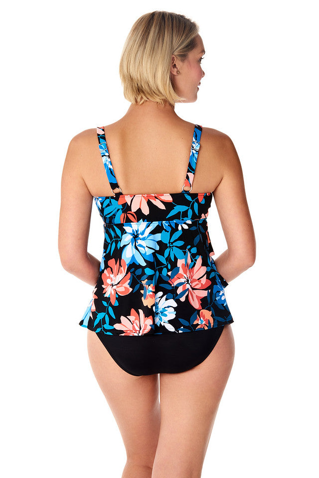 Penbrooke Swim Plus Size Bloomtown Triple Tier Tankini Top
