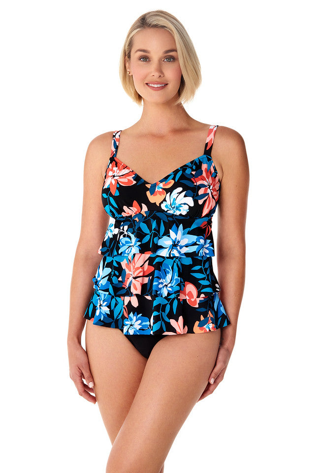 Penbrooke Swim Plus Size Bloomtown Triple Tier Tankini Top