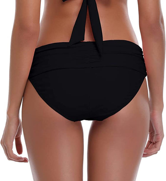 Shekini Ruched Tummy Control Bikini Bottom Black