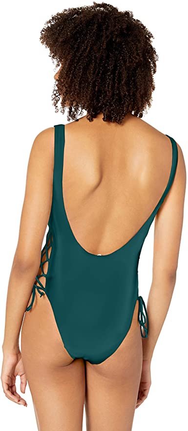 The Bikini Lab Dark Teal Lace Up Adjustable Side Tie High Leg One Piece