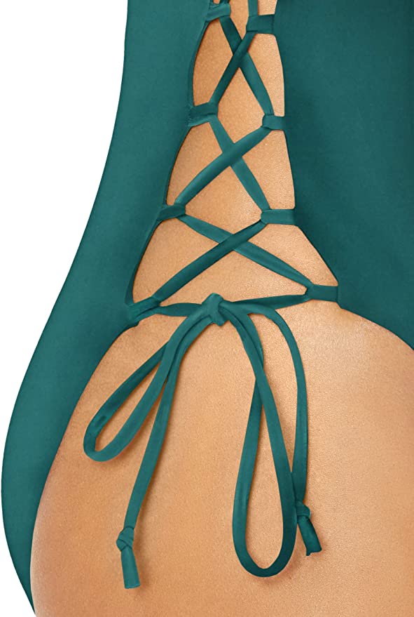 
                      
                        The Bikini Lab Dark Teal Lace Up Adjustable Side Tie High Leg One Piece
                      
                    