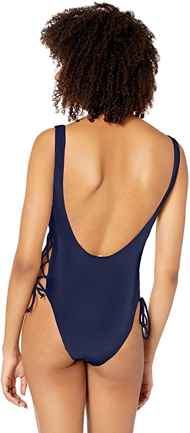 The Bikini Lab Midnight Blue Lace Up Adjustable Side Tie High Leg One Piece