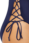 The Bikini Lab Midnight Blue Lace Up Adjustable Side Tie High Leg One Piece