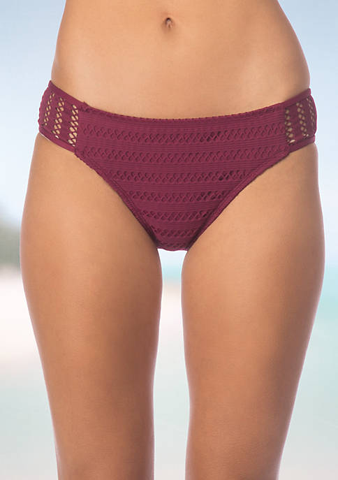 Kenneth Cole New York Merlot Tough Luxe Crochet Tab Side Bikini Bottom