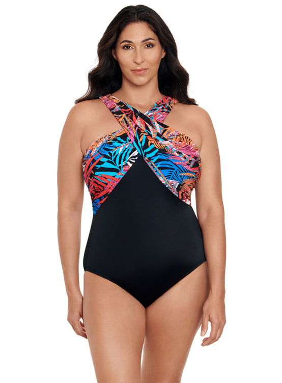 Longitude Jungle Boogie Draped Surplice Tank One Piece