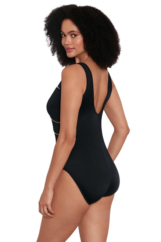 Longitude Piping The Wave Highneck Mesh Tank One Piece Black
