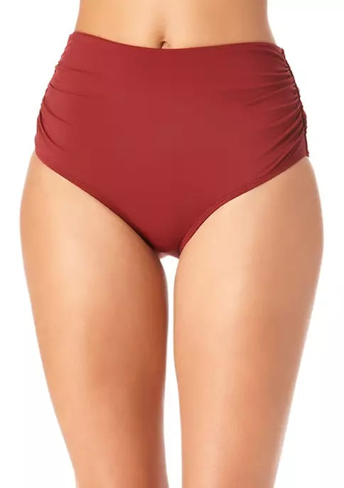 Anne Cole Live In Color Raisin Convertible High Waist Shirred Bottom