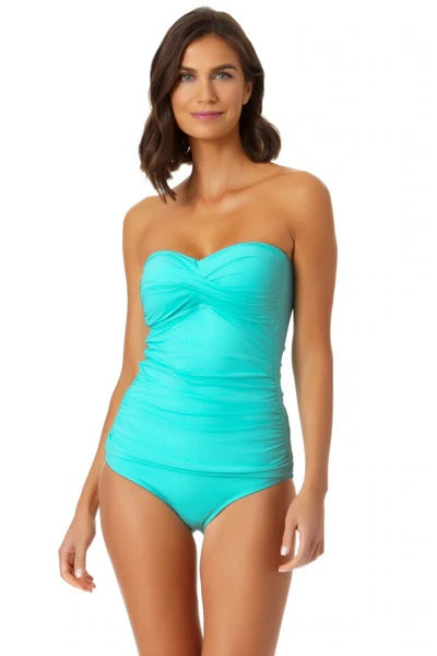 Anne Cole Live In Color Reef Green Twist Front Bandeaukini Swim Top