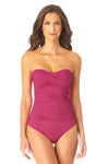 Anne Cole Live In Color Berry Twist Front Shirred Bandeau One Piece