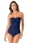Anne Cole Live In Color Navy Twist Front Shirred Bandeau One Piece