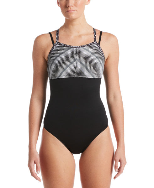 Nike Swim Women's Texture Stripe Double Crossback One Piece Black