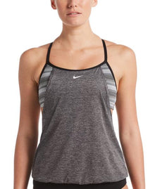  Nike Swim Women's Texture Stripe Layered Tankini Top Black