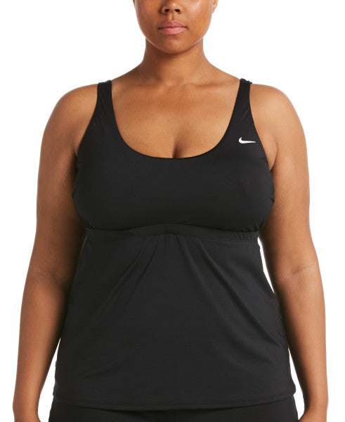 Nike Swim Women's Plus Size Essential Scoop Neck Tankini Top Black