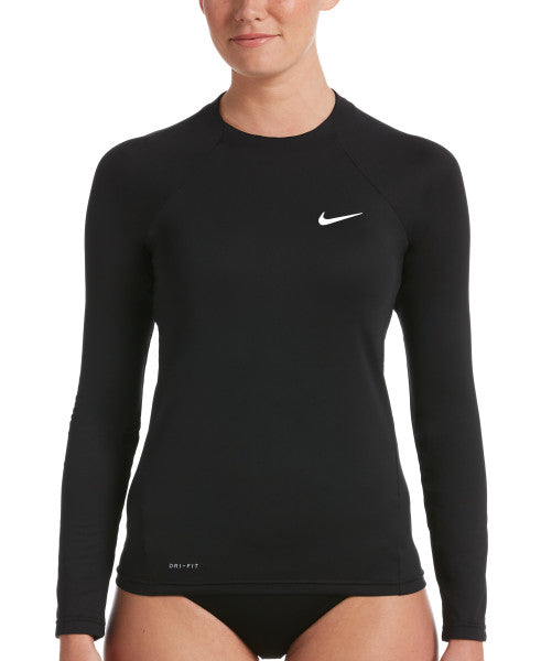 Nike Swim Women's Solid Long-Sleeve Hydroguard Swim Shirt Black