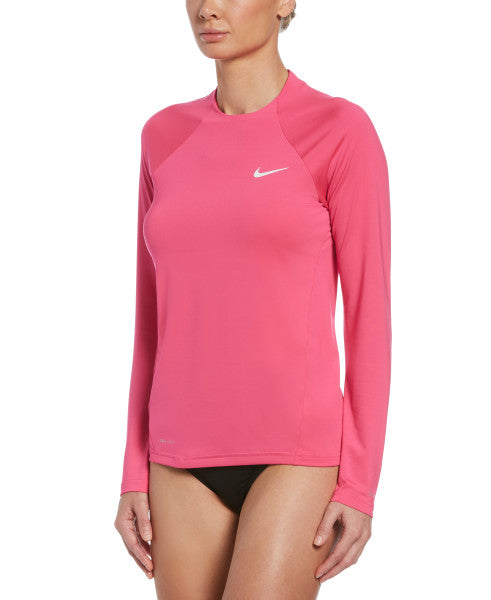 Nike Swim Women's Solid Long-Sleeve Hydroguard Swim Shirt Pink Prime