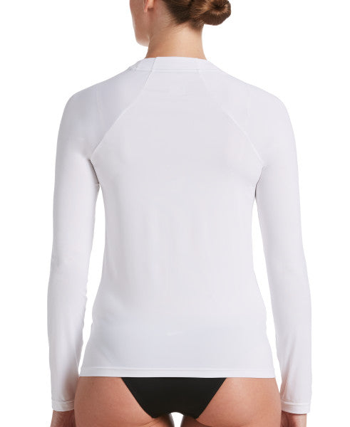 Nike Swim Women's Solid Long-Sleeve Hydroguard Swim Shirt White