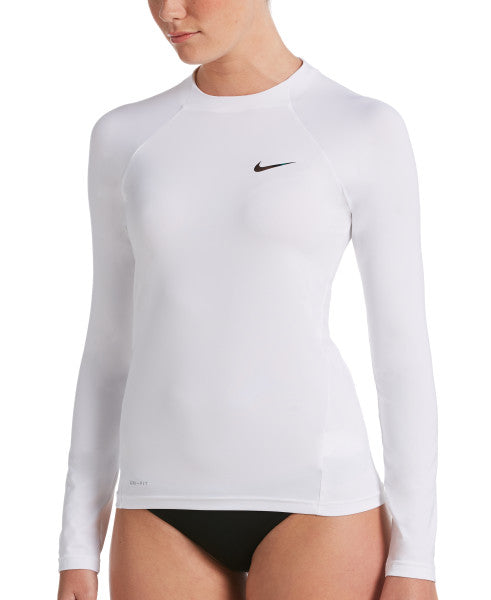 Nike Swim Women's Solid Long-Sleeve Hydroguard Swim Shirt White