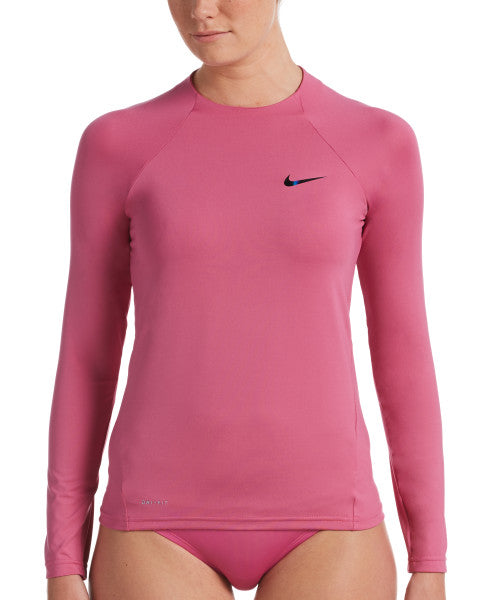 Nike Swim Women's Solid Long-Sleeve Hydroguard Swim Shirt Cosmic Fuchsia