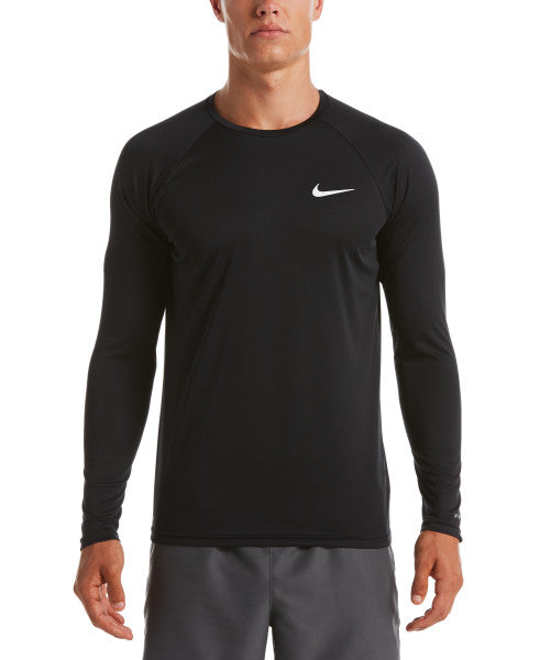 Nike Swim Men's Solid Long-Sleeve Hydroguard Swim Shirt Black