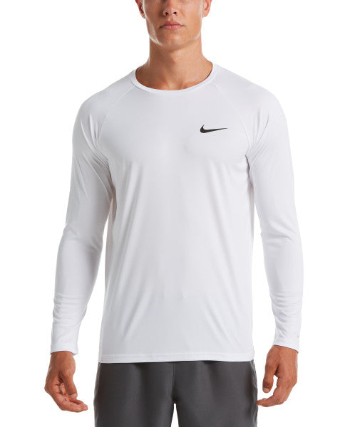 Nike Swim Men's Solid Long-Sleeve Hydroguard Swim Shirt White