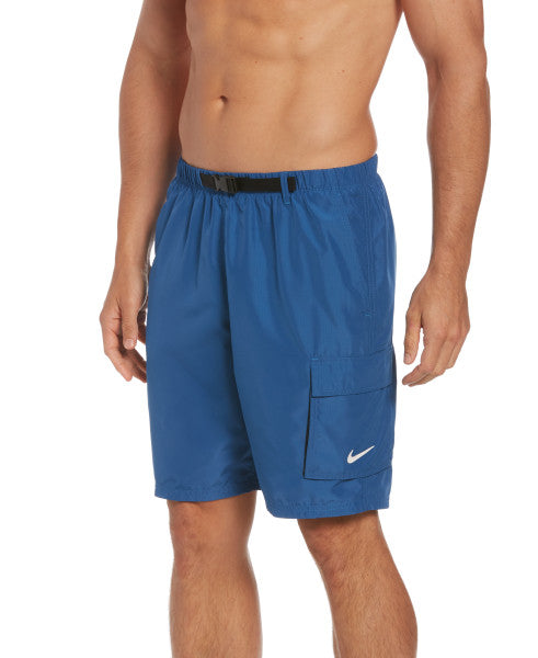 Nike Swim Men's Belted Packable 9 Inch Volley Shorts Dk Marina Blue