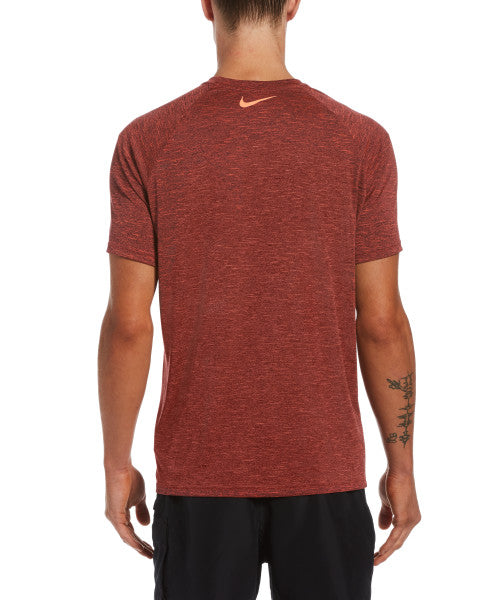 Nike Swim Men's Heather Sunset Logo Short-Sleeve Hydroguard Bright Crimson