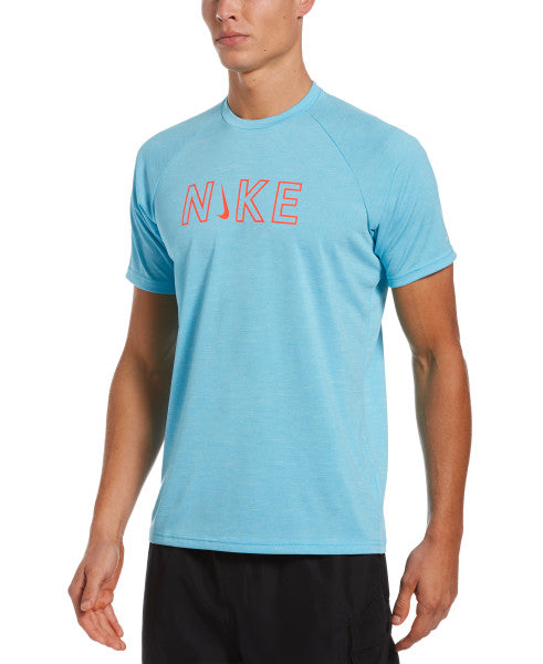 Nike Swim Men's Logo Short-Sleeve Hydroguard Swim Shirt Lagoon Pulse