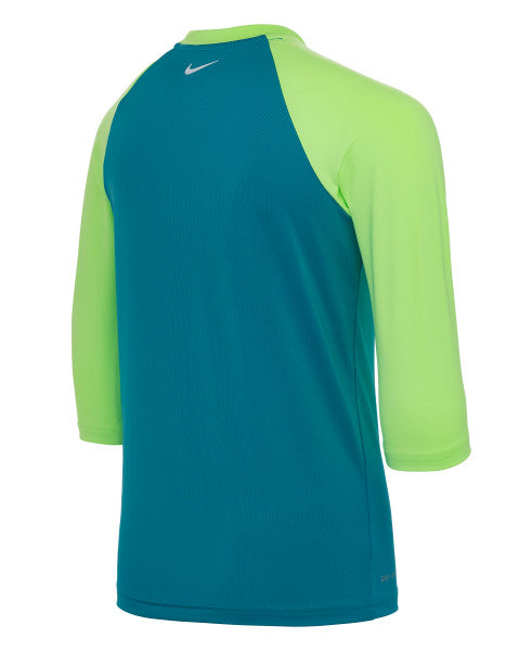 Nike Swim Girls' Palm Logo Short Sleeve Hydroguard Rash Guard Green Strike