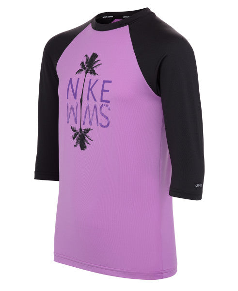 Nike Swim Girls' Palm Logo Short-Sleeve Hydroguard Fuchsia Glow