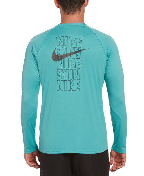 Nike Swim Men's Block Logo Long-Sleeve Hydroguard Swim Shirt Washed Teal