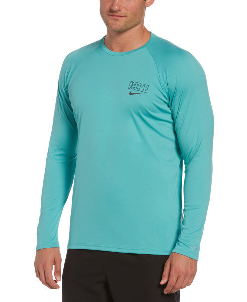 Nike Swim Men's Block Logo Long-Sleeve Hydroguard Swim Shirt Washed Teal